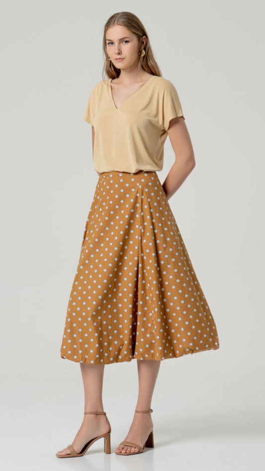 Falda globo algodón estampado Camel