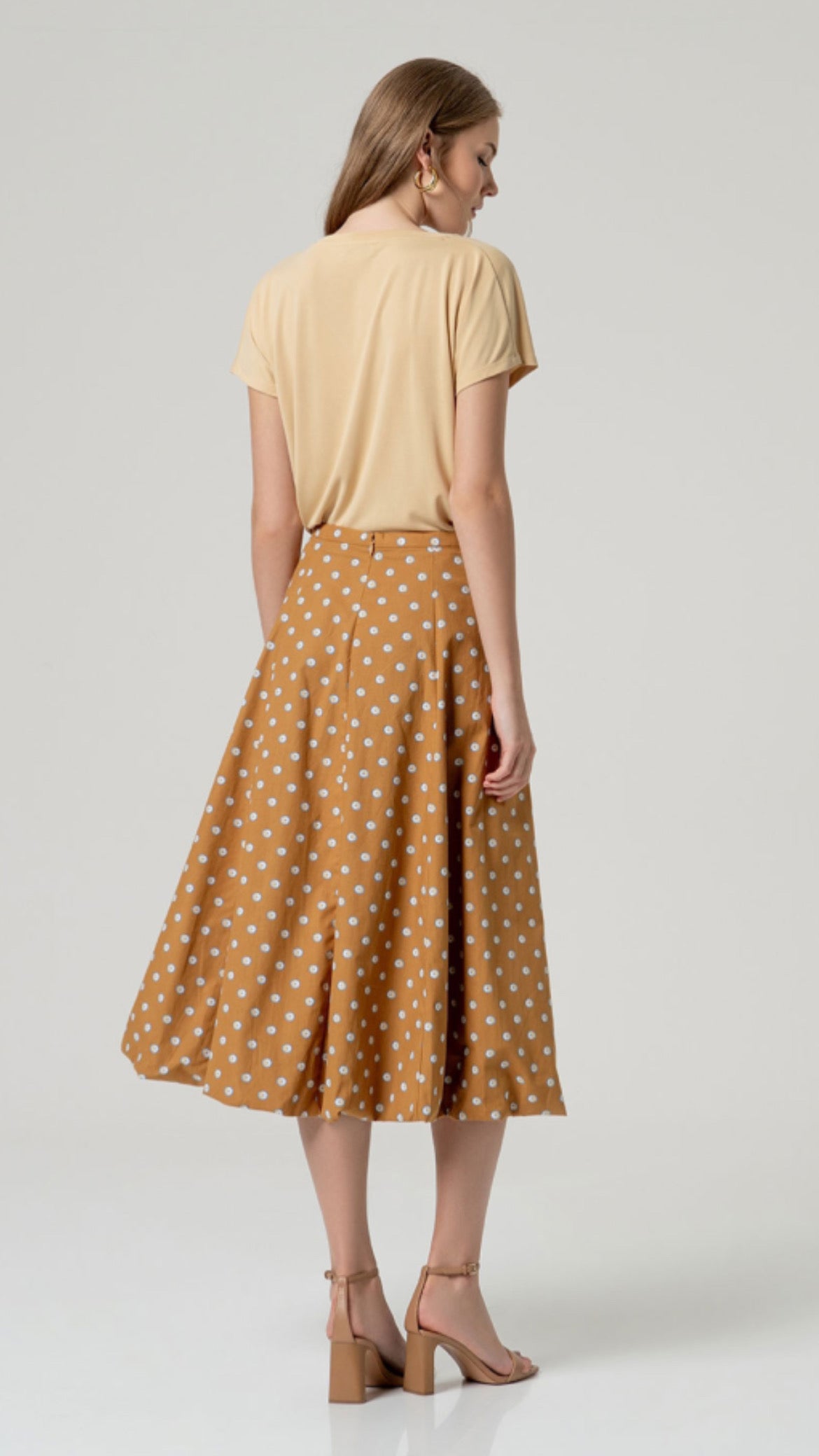 Falda globo algodón estampado Camel