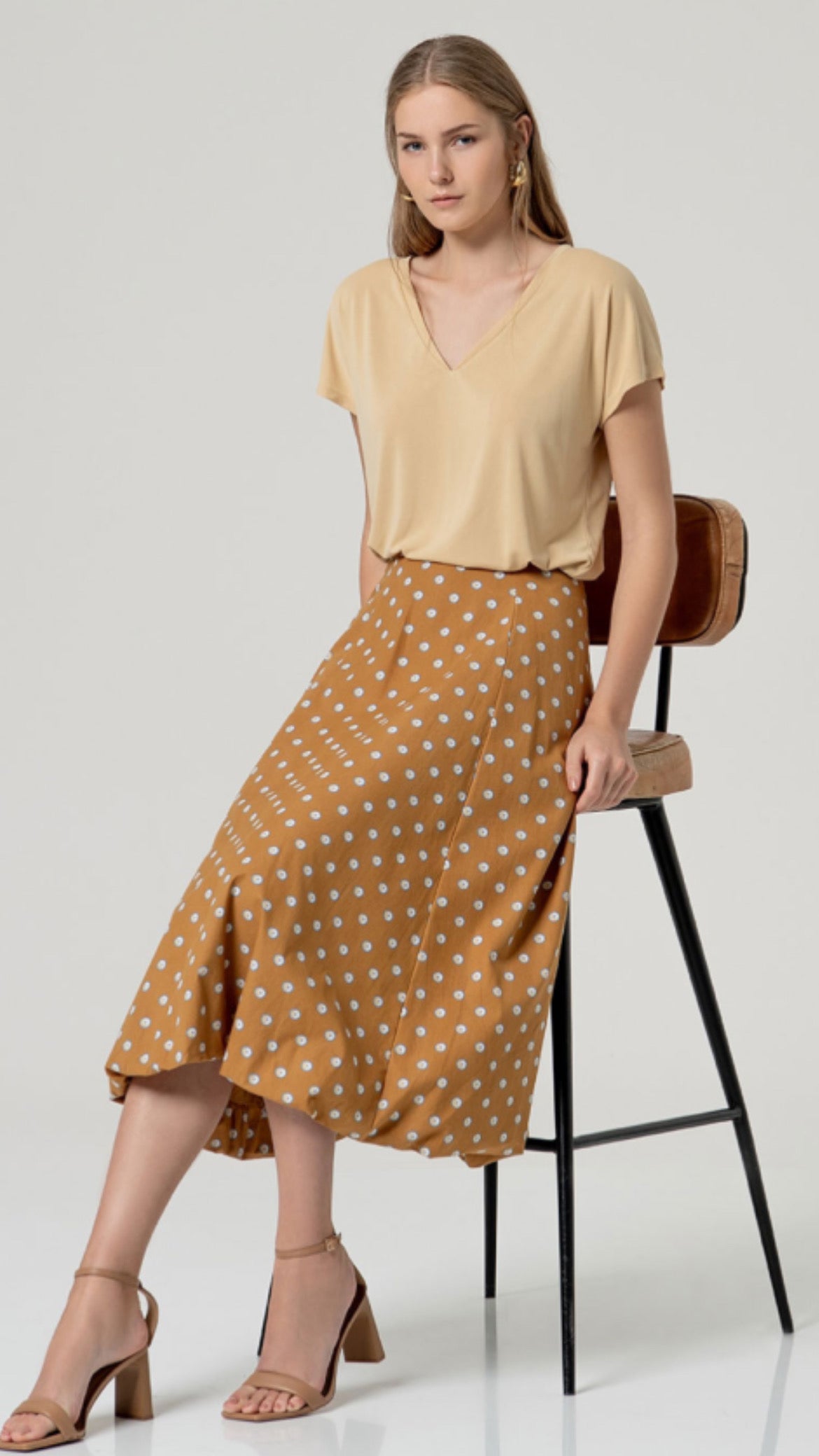 Falda globo algodón estampado Camel