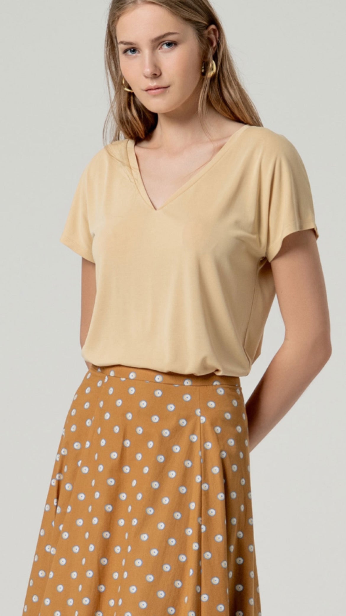 Falda globo algodón estampado Camel