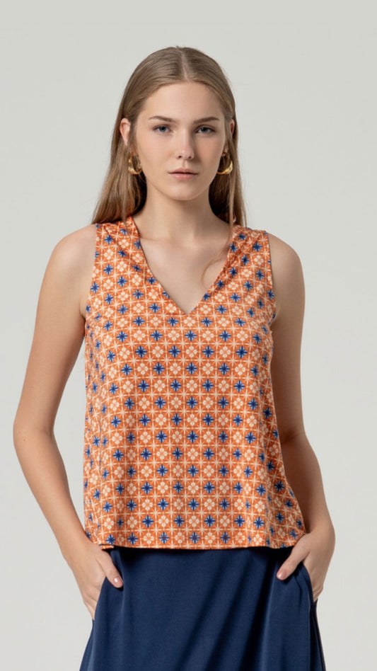 Top estampado elástico Naranja