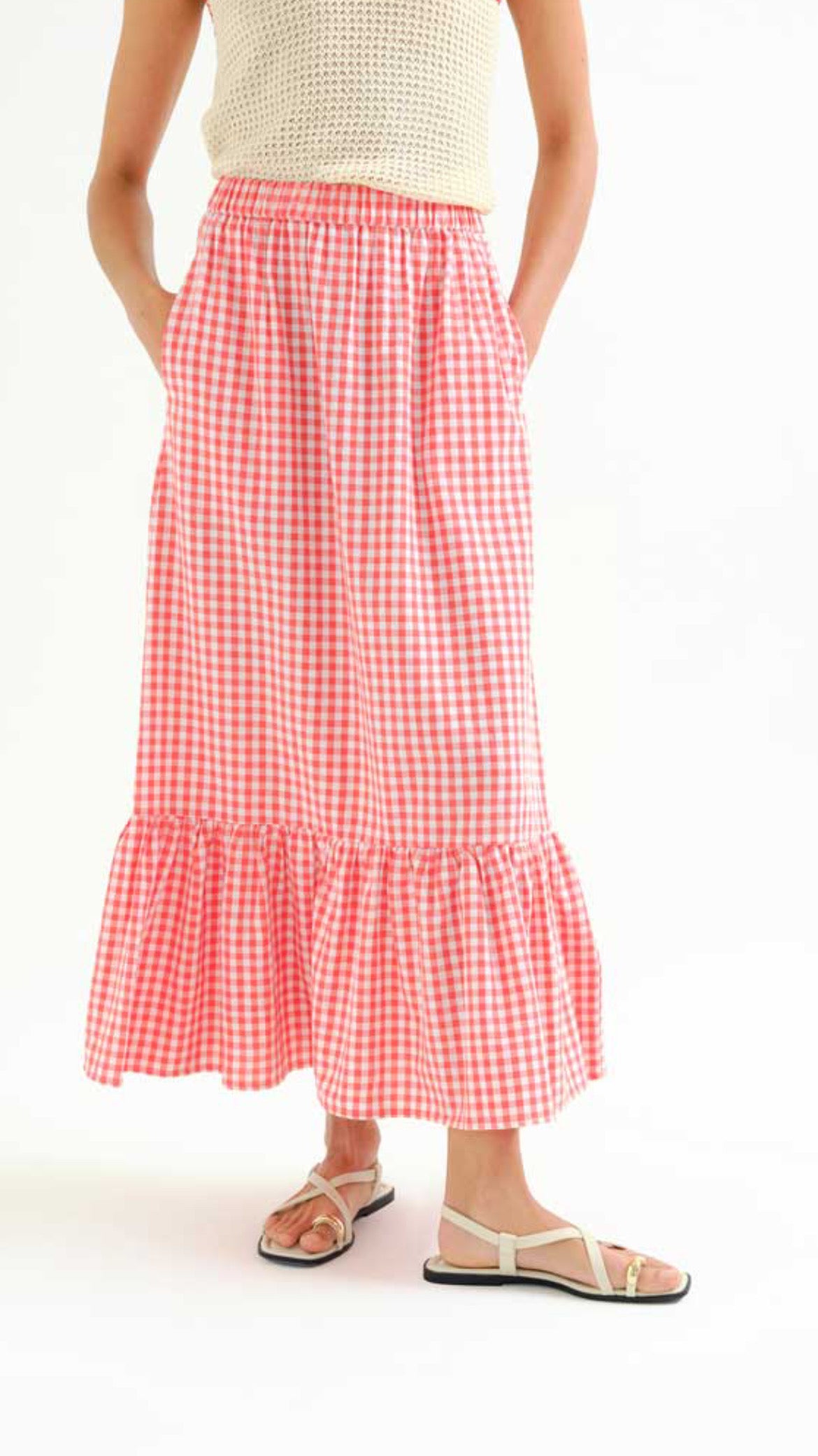 Falda 100% algodón cuadros vichy rojo