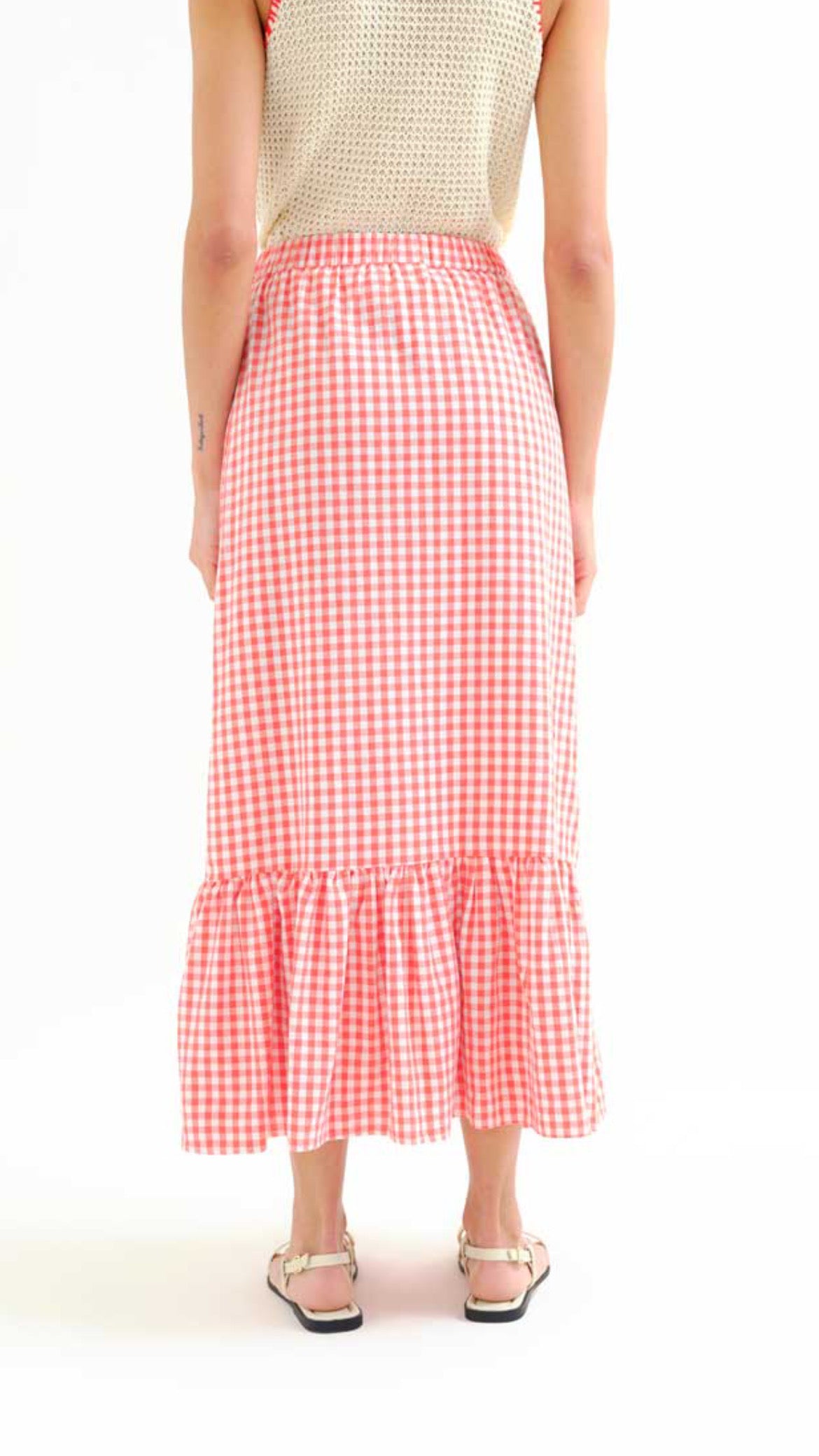 Falda 100% algodón cuadros vichy rojo