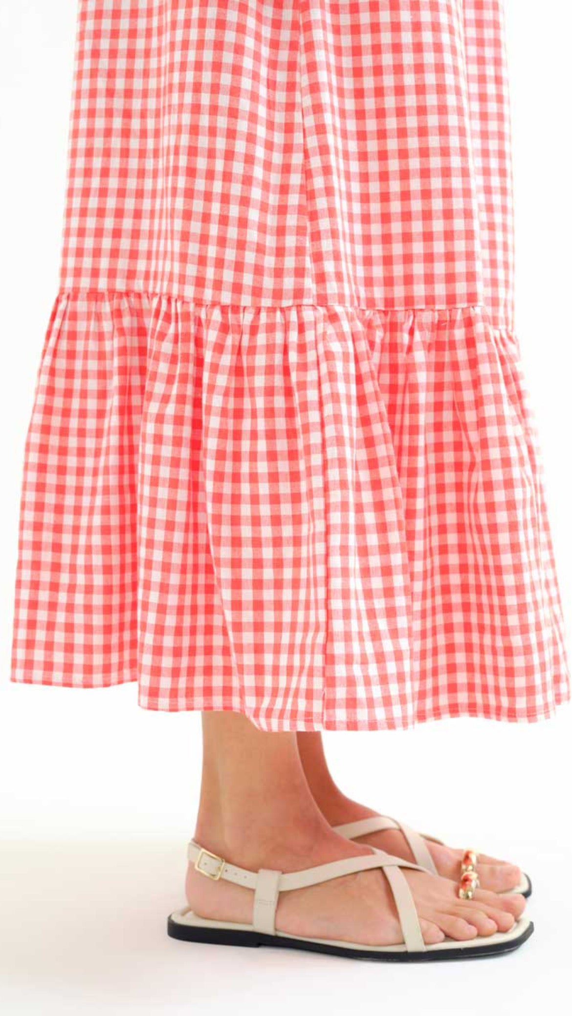 Falda 100% algodón cuadros vichy rojo