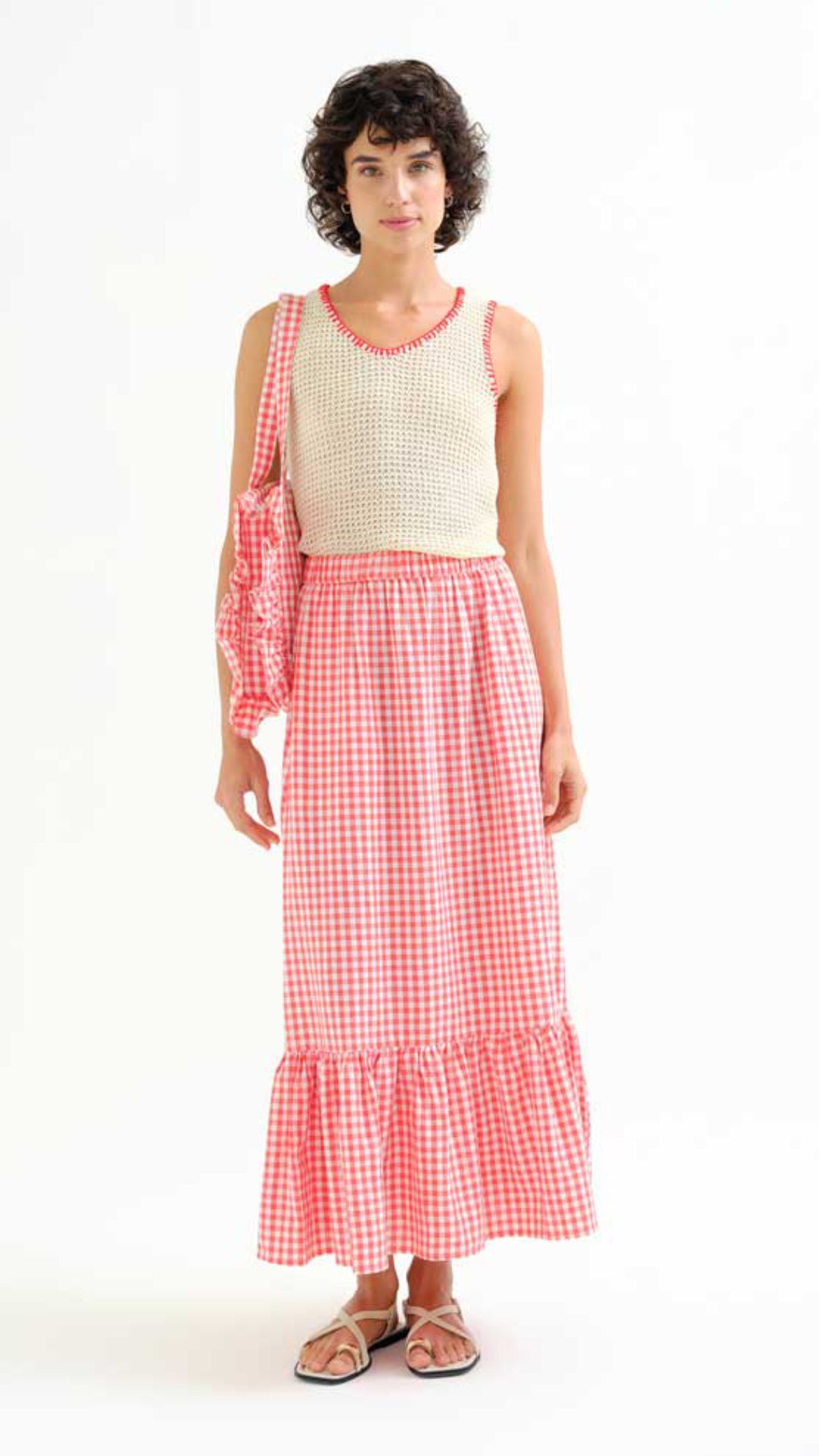 Falda 100% algodón cuadros vichy rojo