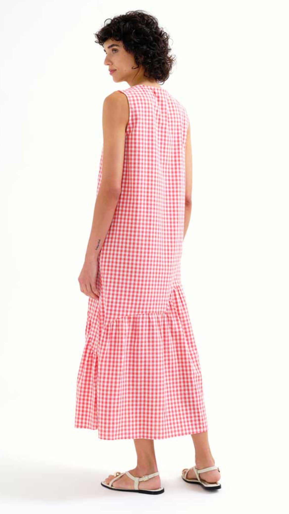 Vestido midi 100% algodón cuadros vichy rojo