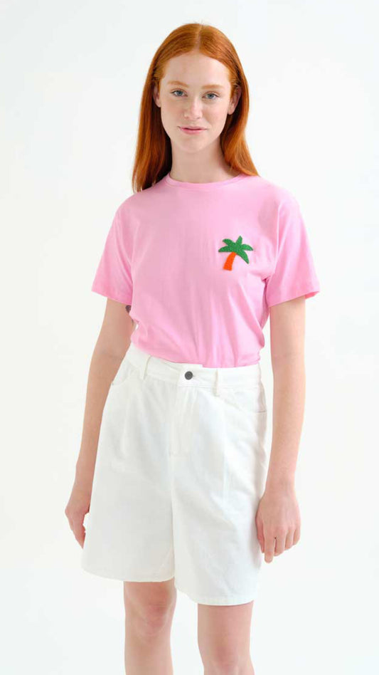 Camiseta con bordado palmera