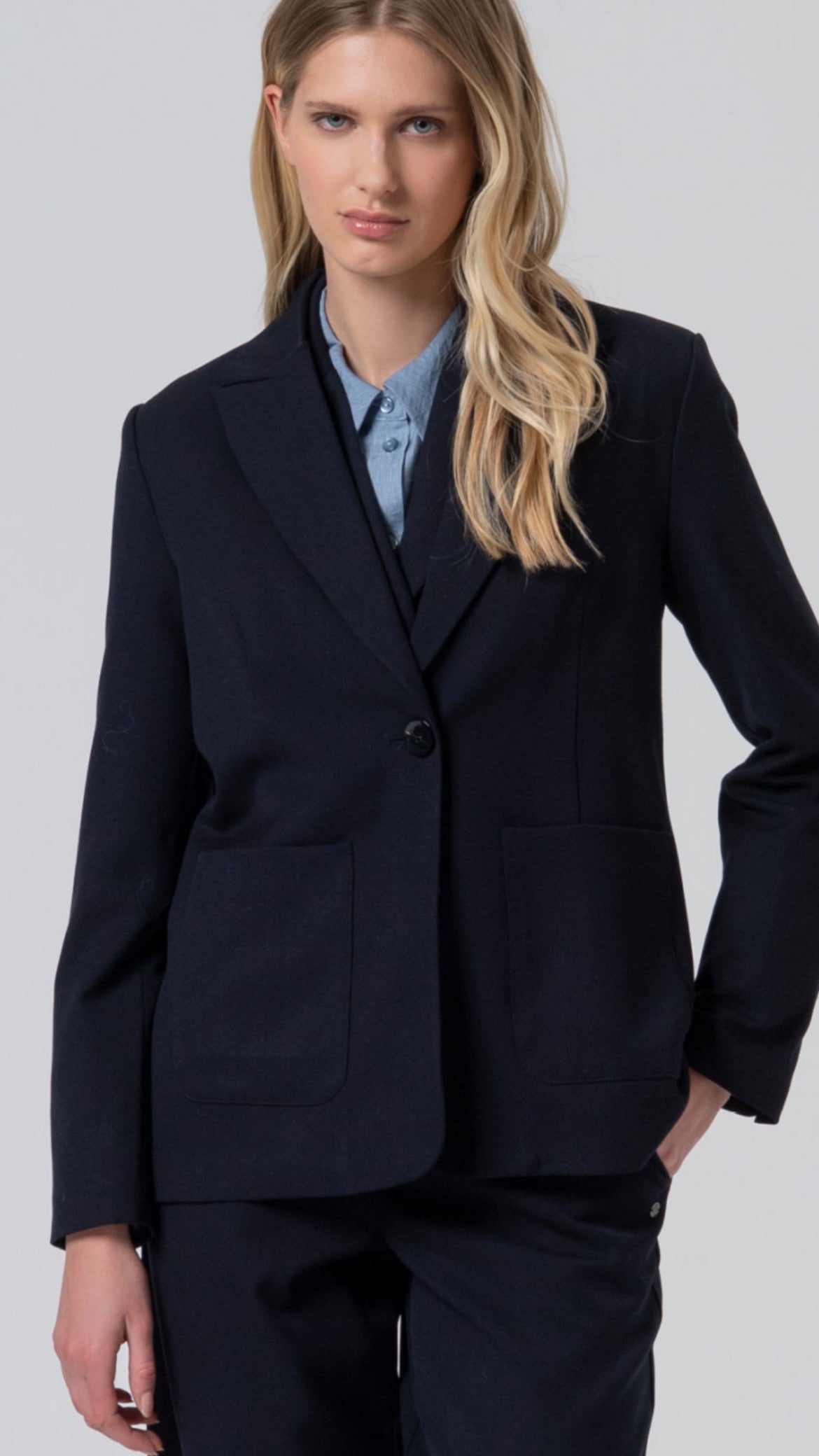 Blazer larga con forro estampado de satén Marino