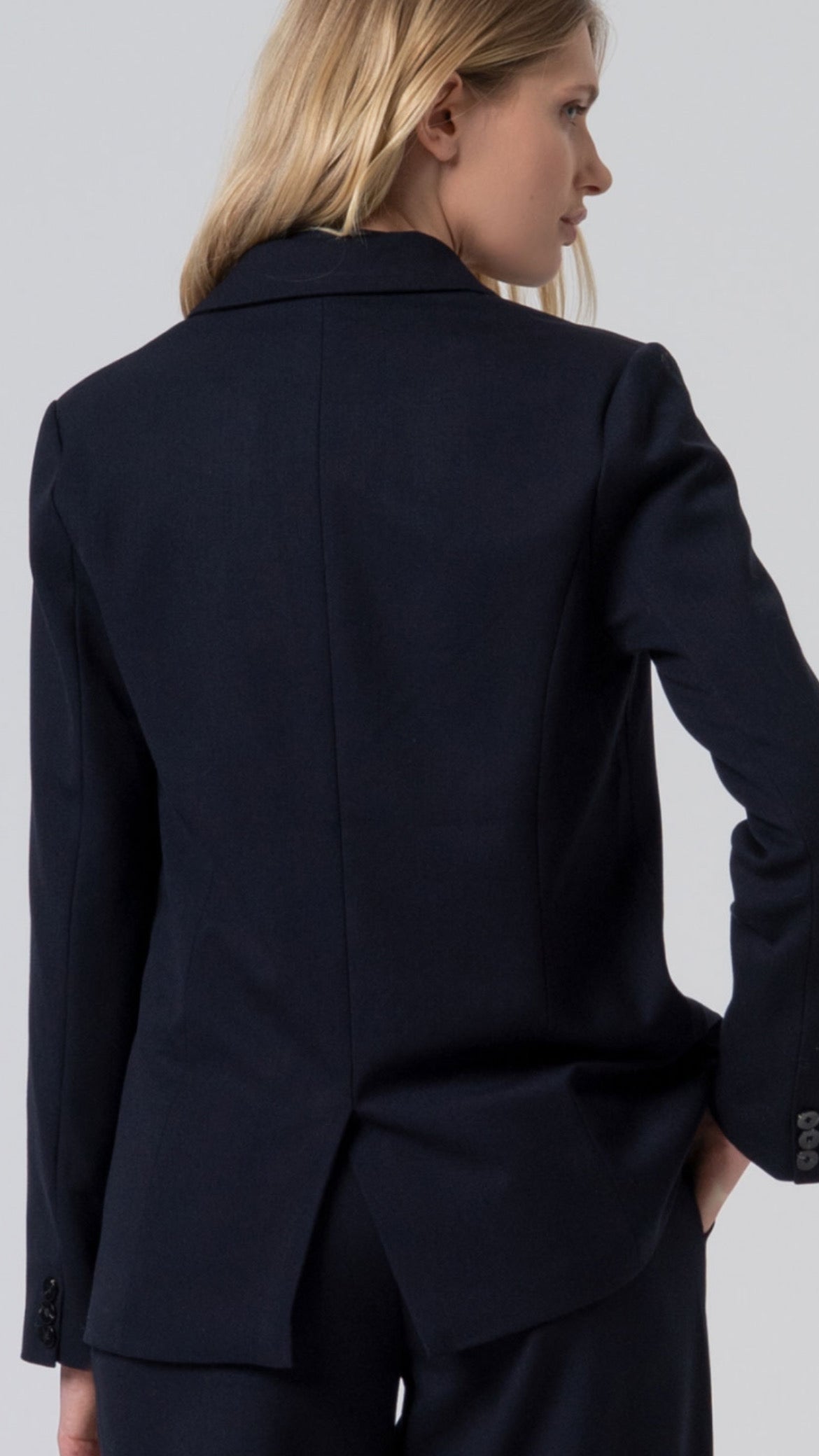 Blazer larga con forro estampado de satén Marino