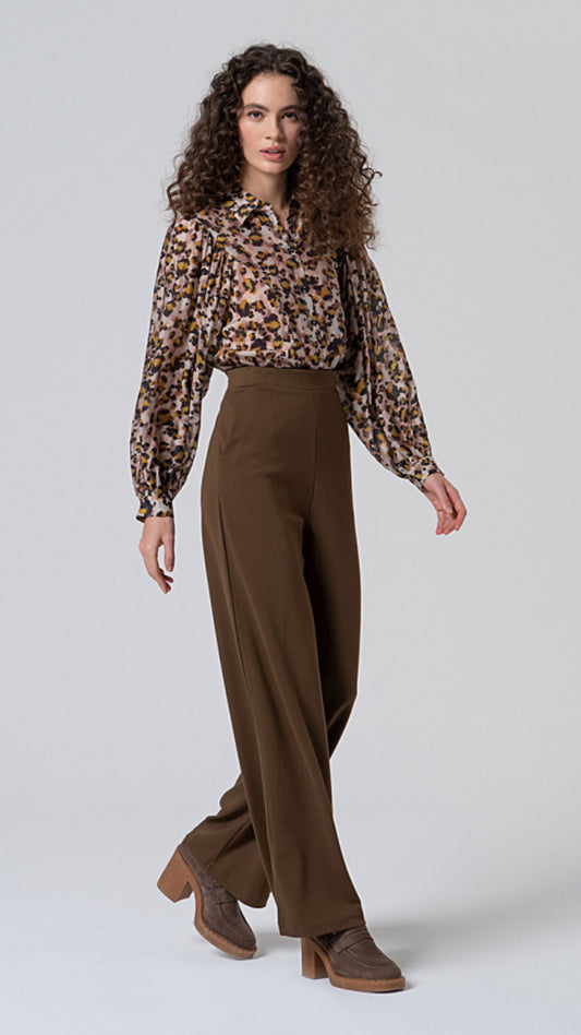 Pantalón ancho sin cierres Kaki Oscuro