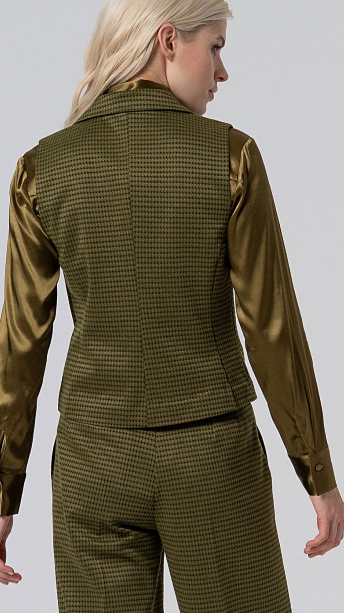 Chaleco cruzado en pata de gallo Verde