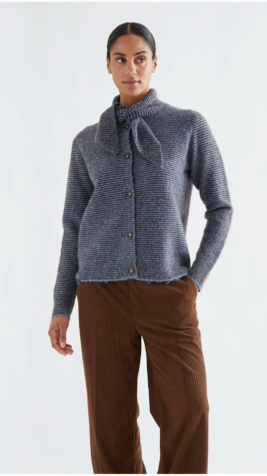 Cárdigan punto con estampado de rayas azul y marrón | imagen 1