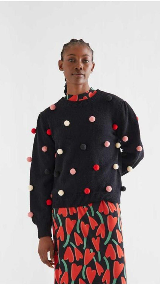 Jersey negro con pompones multicolor | imagen 1