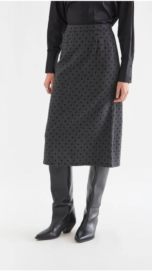Falda midi gris de lunares negros | imagen 1